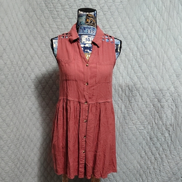 None Dresses & Skirts - Terracotta Sleeveless Button-Down Mini Dress